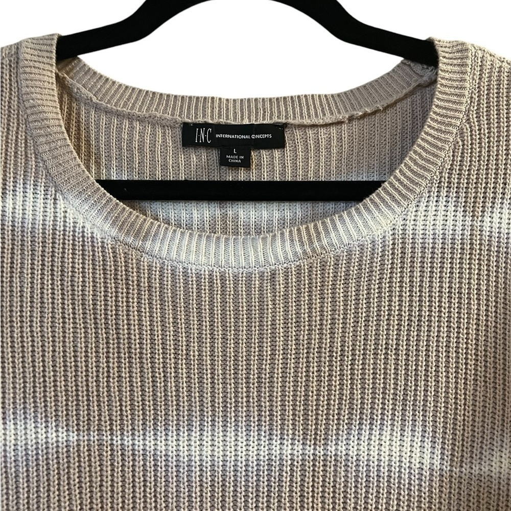 INC International Concepts Tan & White Tie-Dye 100% Cotton Scoop Neck Sweater, L - Picture 2 of 5